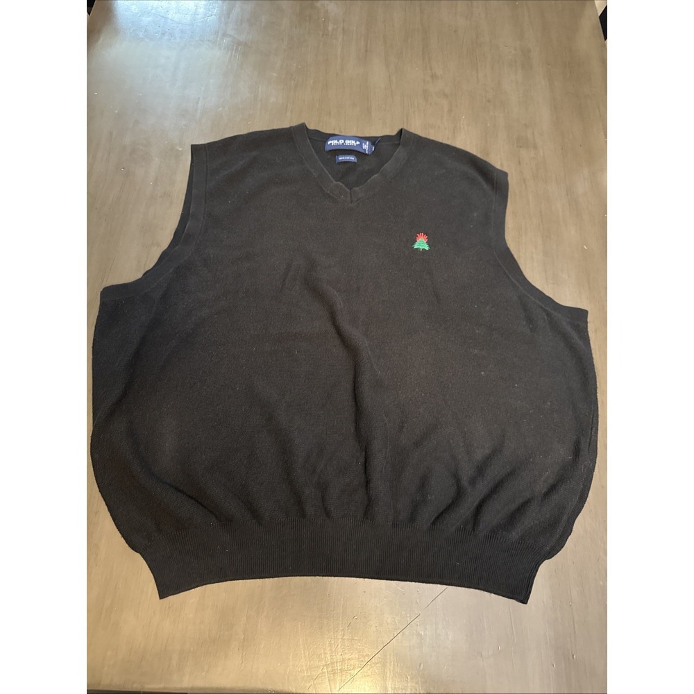 Polo Golf Ralph Lauren Sweater Vest Mens XXL Black Cotton Flaming Tree Course